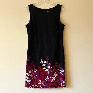 Apt. 9 Sleeveless Black Midi Dress with Purple and Red Floral Pattern